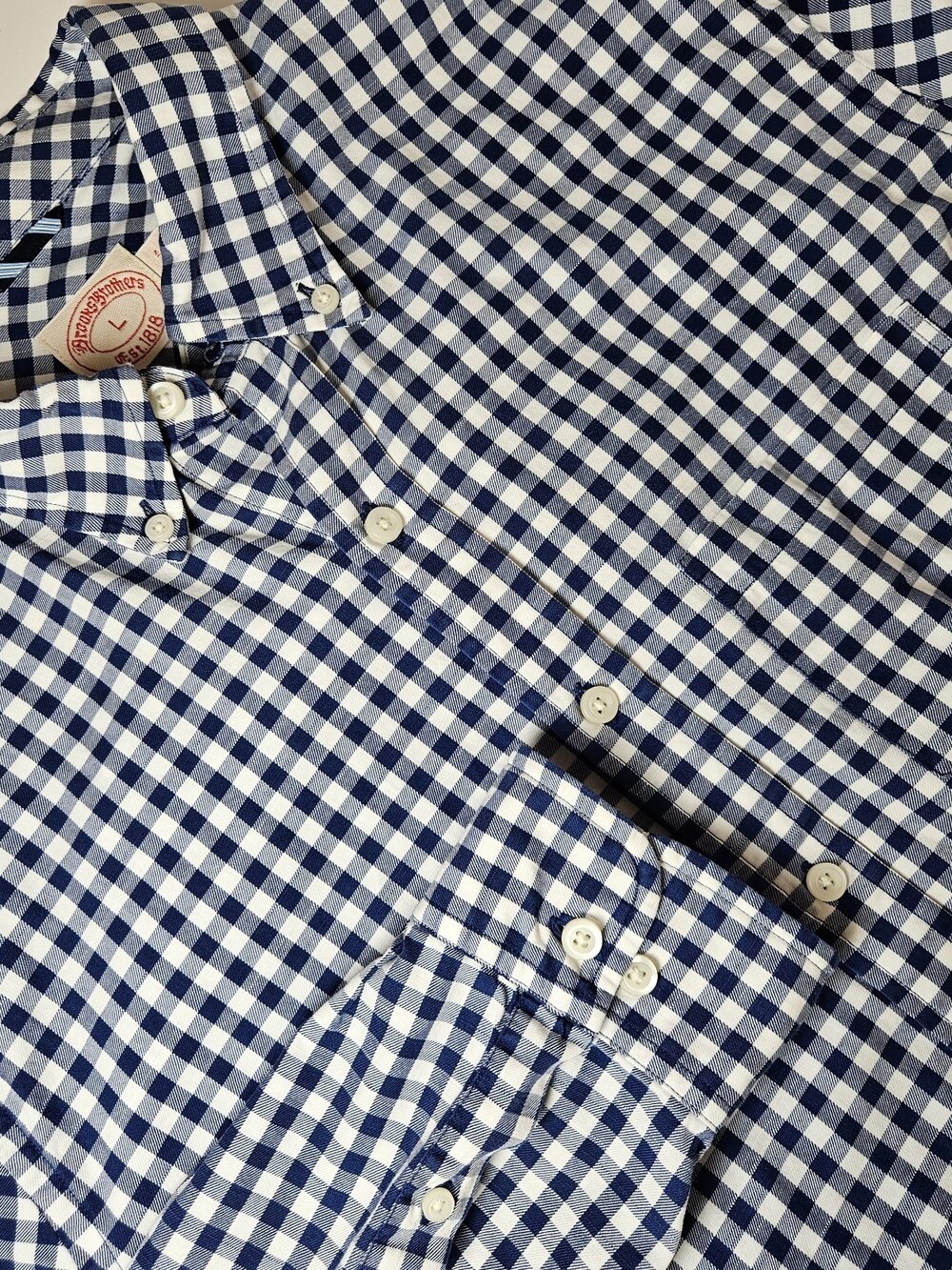 Brooks Brothers Shirt Mens Medium Blue Gingham Cotton Office Career Long Sleeve
